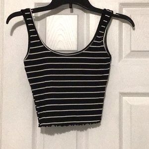 Papaya black and white striped tank top, cropped, lettuce hem, size medium